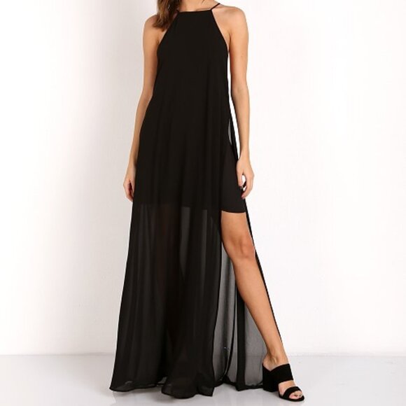 NWT Womens Show Me Your Mumu Black Strappy Flowy Sheer Bronte Maxi Dress XS - Picture 1 of 16